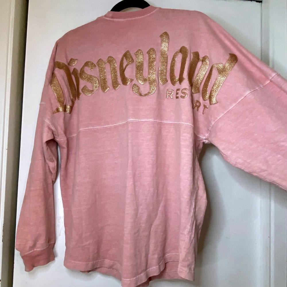 Disney Spirit Jersey Disneyland Resort Rose Gold Pink Glitter Puff Print XS